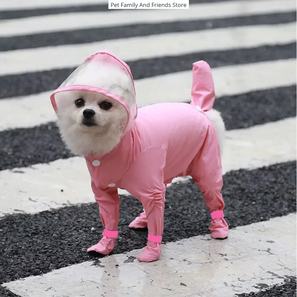 Waterproof Dog Clothes Small Dog Raincoat with Rain Shoes Boots