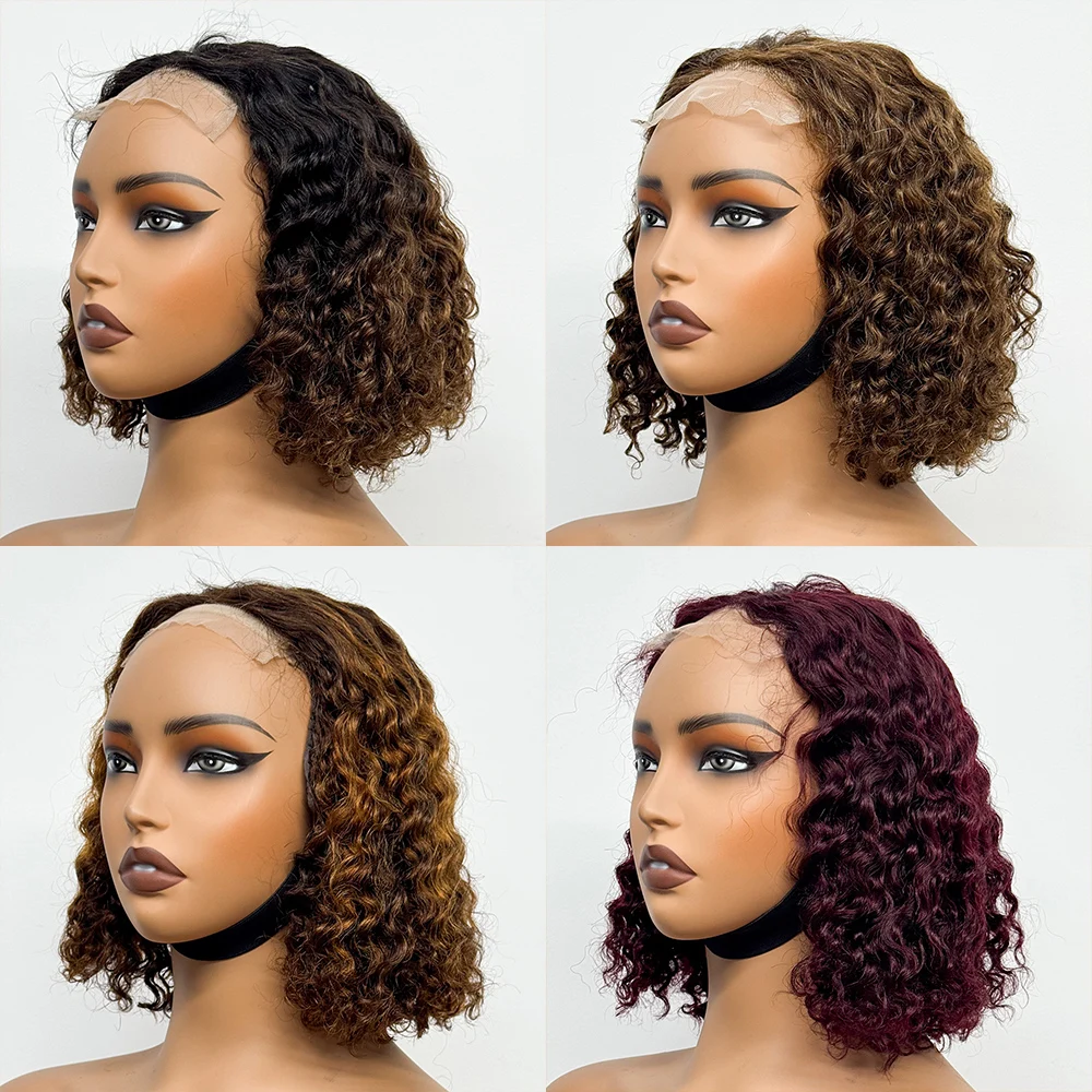 4x4 Transparent Lace Frontal 250% Density Water Wave Curl Human Hair Wigs Double Drawn Bob Curly Hair Wigs For Black Women