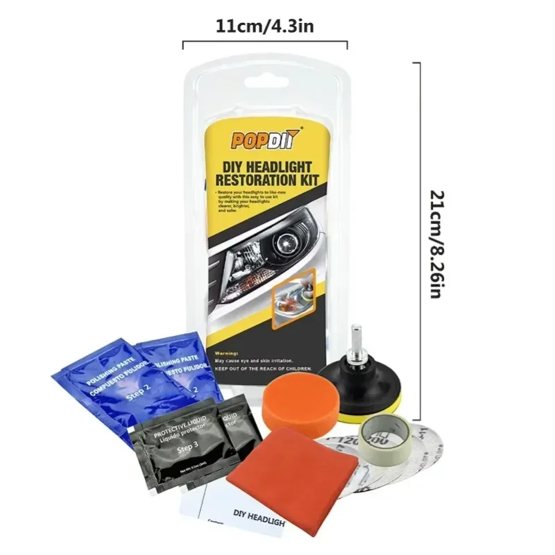 Car Headlight Restoration Kit - Fix Yellowing/Scratches, Includes Polisher & Brightener, Auto Headlight Repair