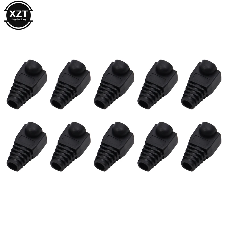 50Pcs Black RJ45 Caps Cat Protective Sleeve RJ-45 CAT5E CAT6 Adapter Cap Ethernet Network Cable Plugs Protective Sleeve