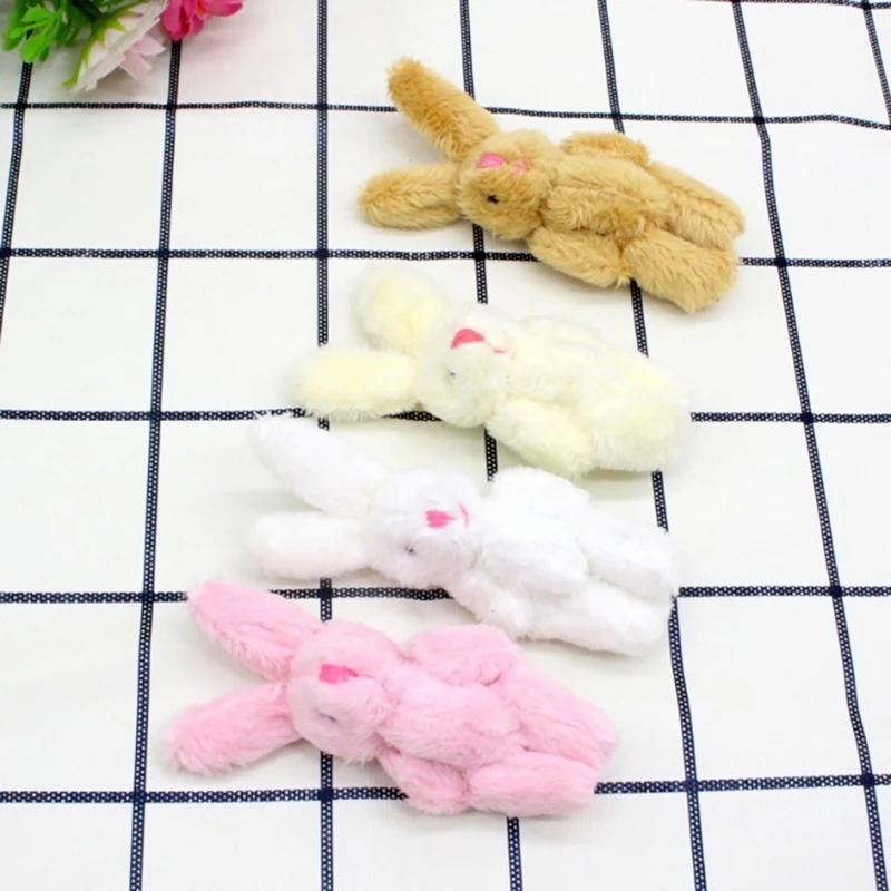 6cm Mini Joint Stuffed Gift for Dollhouse Decoration Birthday Cake Decors Plush Rabbit Key Chain 20PCS A2UB