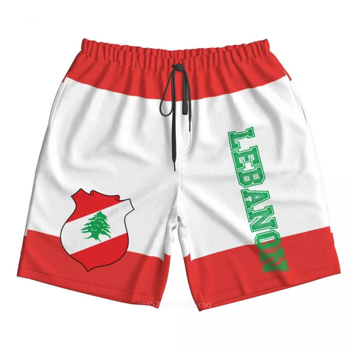 

2023 Summer Polyester Lebanon Country Flag 3D Printed Men's Board Shorts Beach Pocket Running Summer Pants
