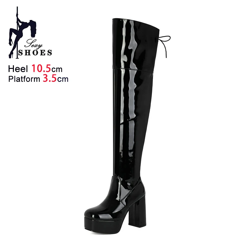 Europe and America Style 10.5CM Square Toe Platform Thigh Boots For Women Night Club Sexy Long Shoes Over-the-Knee Winter Boots