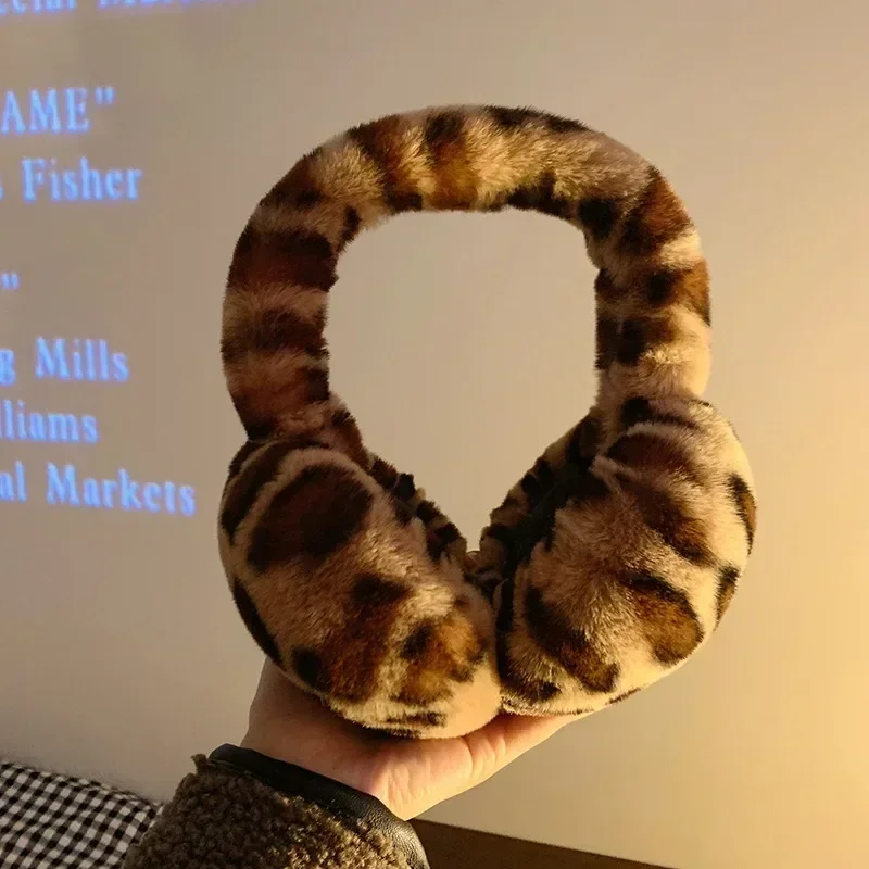 Women Fur Leopard Earmuffs Winter Thickened Warm Y2k Japanese JK Ear Cover Protection Cycling Earbags Y2k Accessories