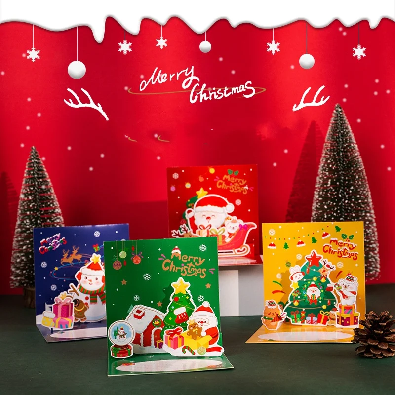 3D Christmas Greeting Cards Santa Folding Merry Christmas Best Wishes Card Xmas Gift for New Year Blessing Postcard Decoration