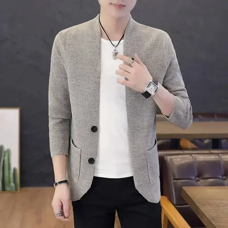 thumbnail image 1 of Suéter de punto para hombre, abrigo de color liso, ropa de hombre, cárdigan de negocios con bolsillos, chaqueta, réplica de alta calidad, nuevo en tops, 1 of 5