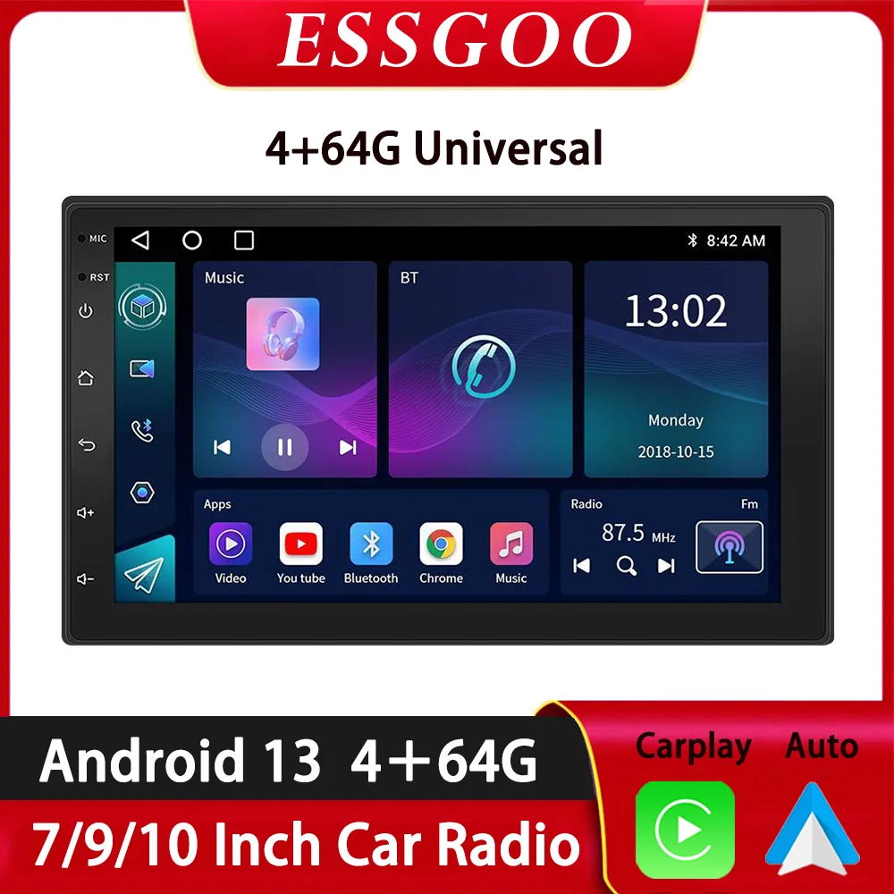 ESSGOO Car Radio Wireless Carplay Android Auto 2 Din 7''/9'' GPS Navigator MP5 Player Glass Screen  Wi-Fi FM BT Car Stereo