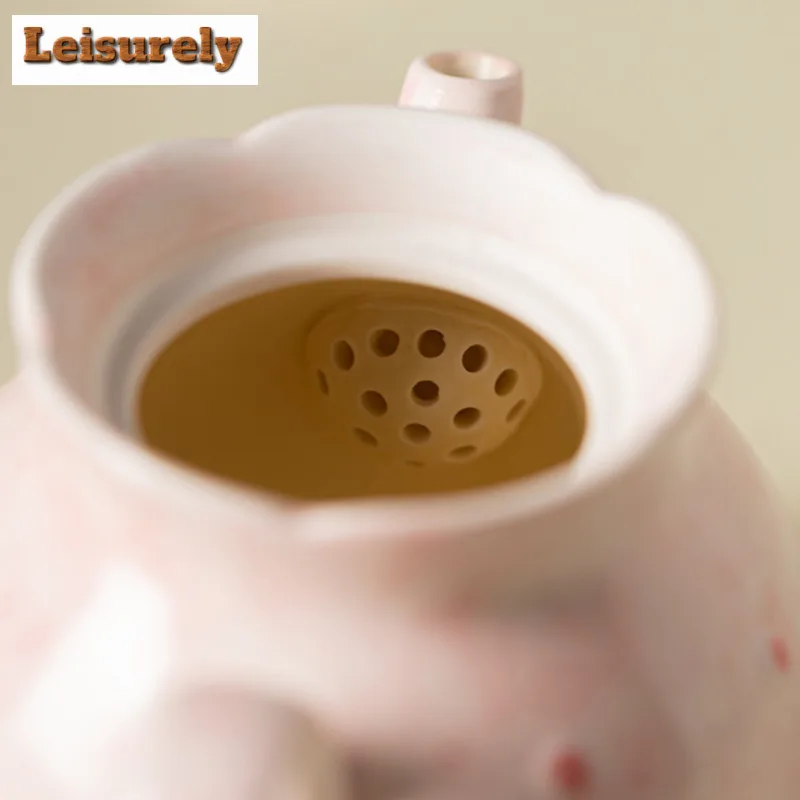 200ml Hand-painted Peach Blossom Bud Teapot Japanese Tea Infuser Pot Tea Soaking Kettle With Ball Hole Puer Drinkware Craft Gift