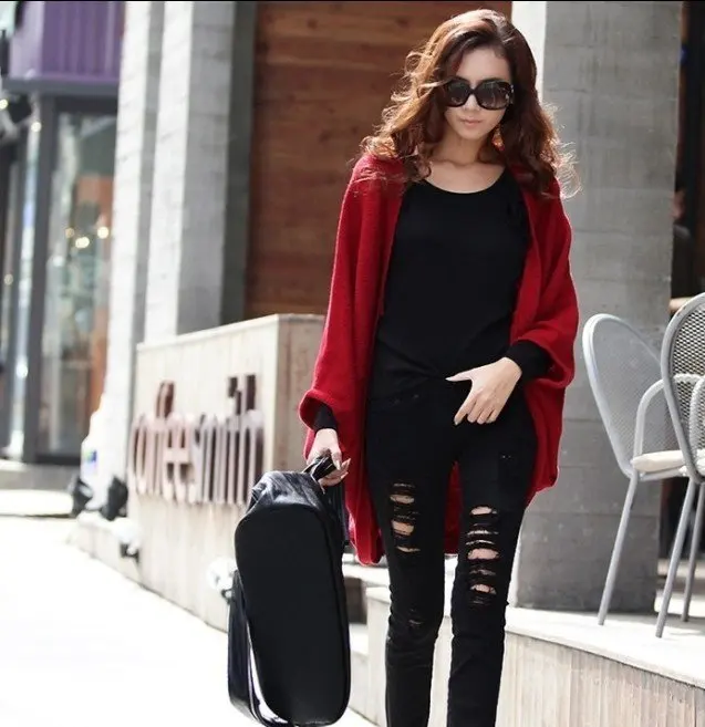 

Autumn Bat-wing Knitted Cape Shawl For Women Outwear Knit Sweater Cardigan Coat