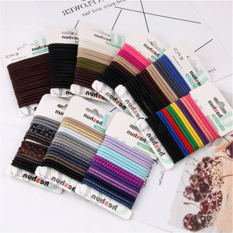 18pcs/sets 4mm Pastel Classical Rainbow hair bands for Girls Women No Crease Ponytail holder Black