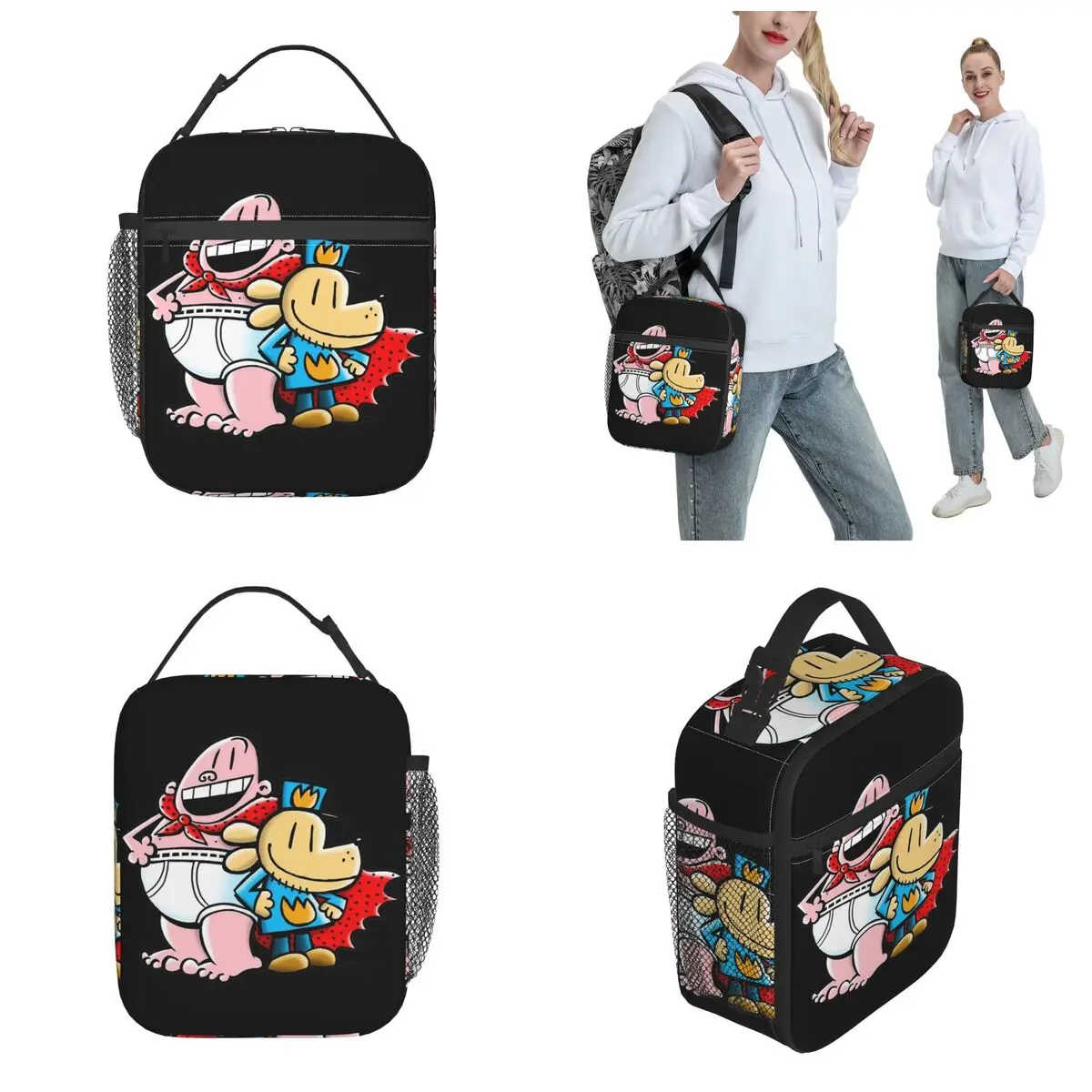Dog Man And Friend Baby Insulated Lunch Bag Cartoon Comic Food Bag Portable Thermal Cooler Lunch Boxes For School Office