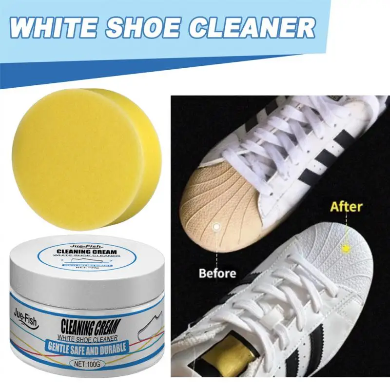 

100g White Shoes Cleaning Cream Stains Remover Shoes Whitening All-Purpose Cleansing Cream With Wipe Sponge For Shoes Sneakers