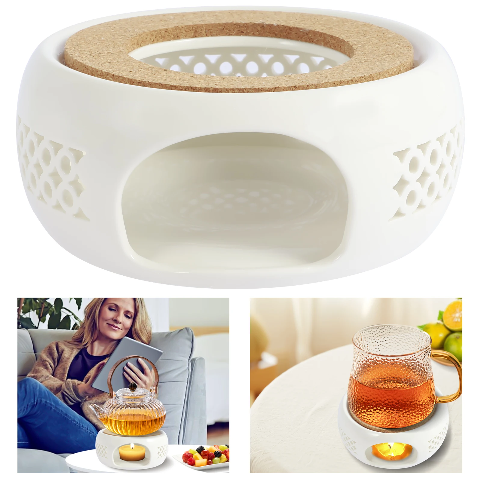 Teapot Warmers Ceramic Teapot Warmer Holder Base Hollow Ceramic Teapot Heater Base Practical Tea Coffee Water Warmer Candle Heating Holder