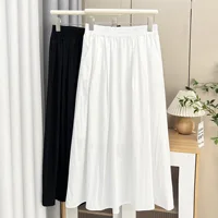 100KG Summer Long Skirt New Style Solid Color White Plus Size Women Fold A-Line Skirt 2509