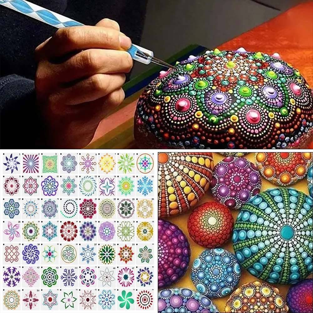 47PCS Mandala Dotting Tools Painting - Rock Stencils Tool Set Art