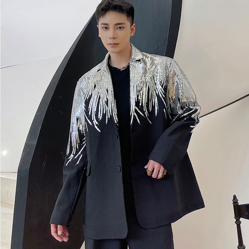 

Heavy Craft Embroidery Sequin Trend Casual Men's Blazer 2023 New Autumn Fashion fit Jacket Streetwear Suit Coat 9Y9245