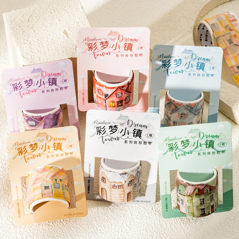 Mr. Paper 50 Sheets/Bag Colourful Dream Town Series Shaped Tape DIY Handbook Book Decoration Stickers Stationery Stickers 2