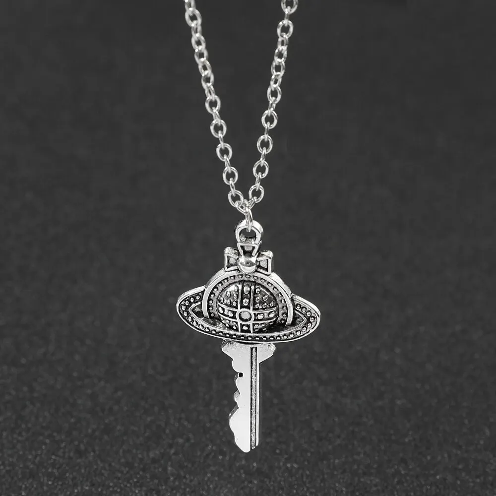 Fashion-Silver-Color-Creative-Planet-Key-Pendant-Necklace-For-Women-Men ...