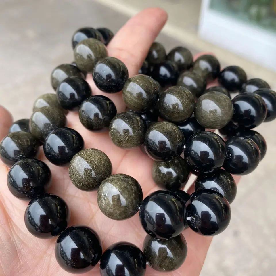 SMTSEC Bracciale Unisex in Ossidiana Nera da 6 mm Corda