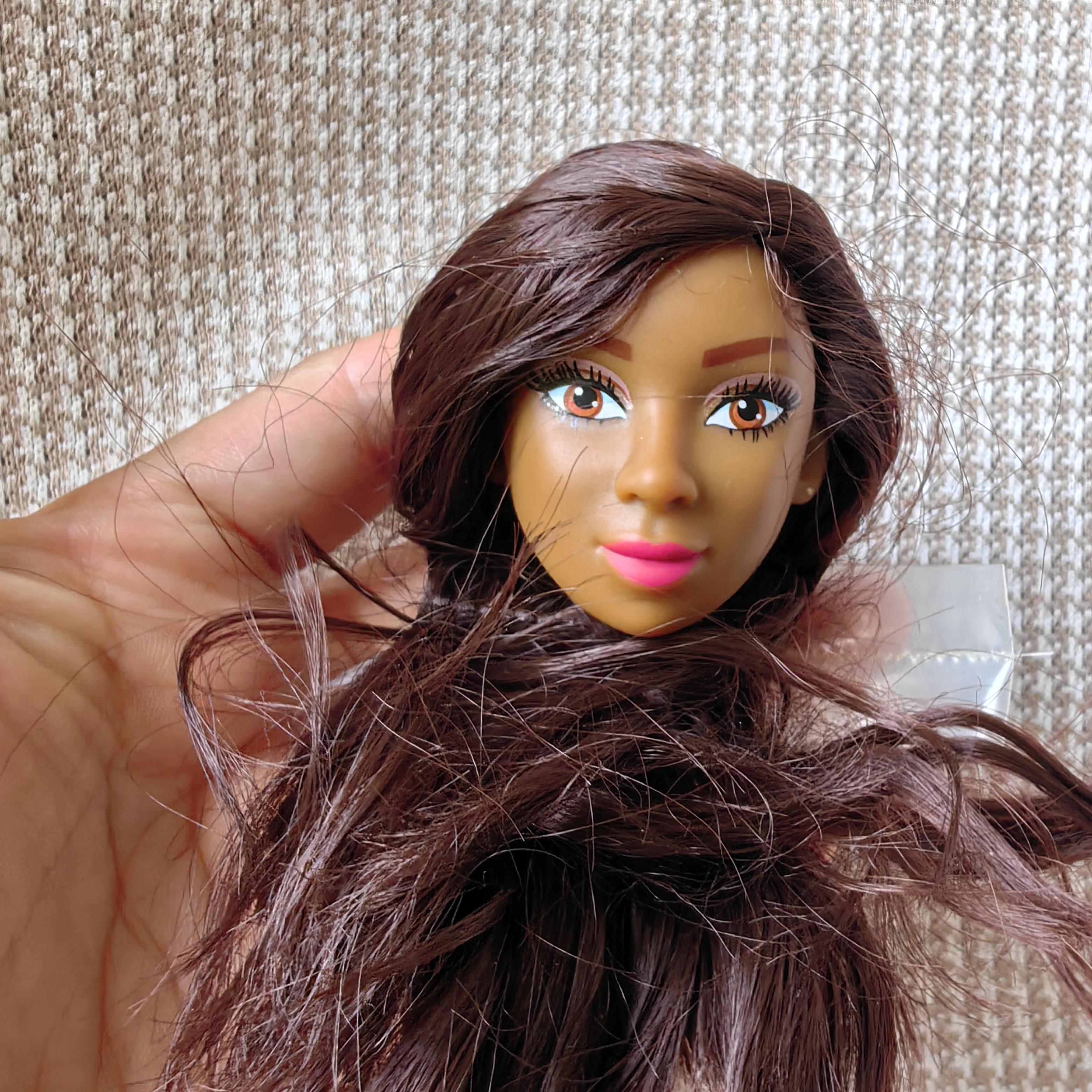 Elegant Black Lady Doll Head 1/6 Size with Multicolor Hair and Impeccable Makeup - Perfect for Collections, Gifts, and DIY Doll Projects