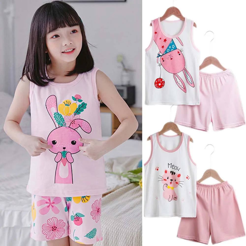 Girls Pajamas Toddler Kids Summer Cartoon Dinosaur Prints Short Sleeve Tops Shorts 2 Piece Pajama Set Lightweight Breathable Cotton Outfit Toddler