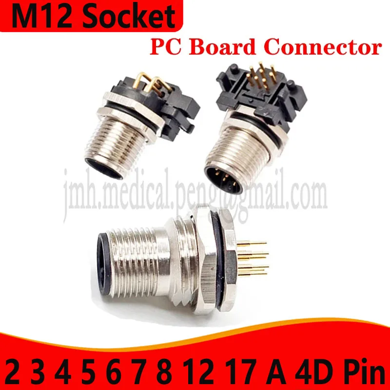 Impermeável Conector de Aviação Ip67 Macho Fêmea Soquete Rosca Conector para pc Board Instalar tipo 4p d tipo Pin M12 12 17 a