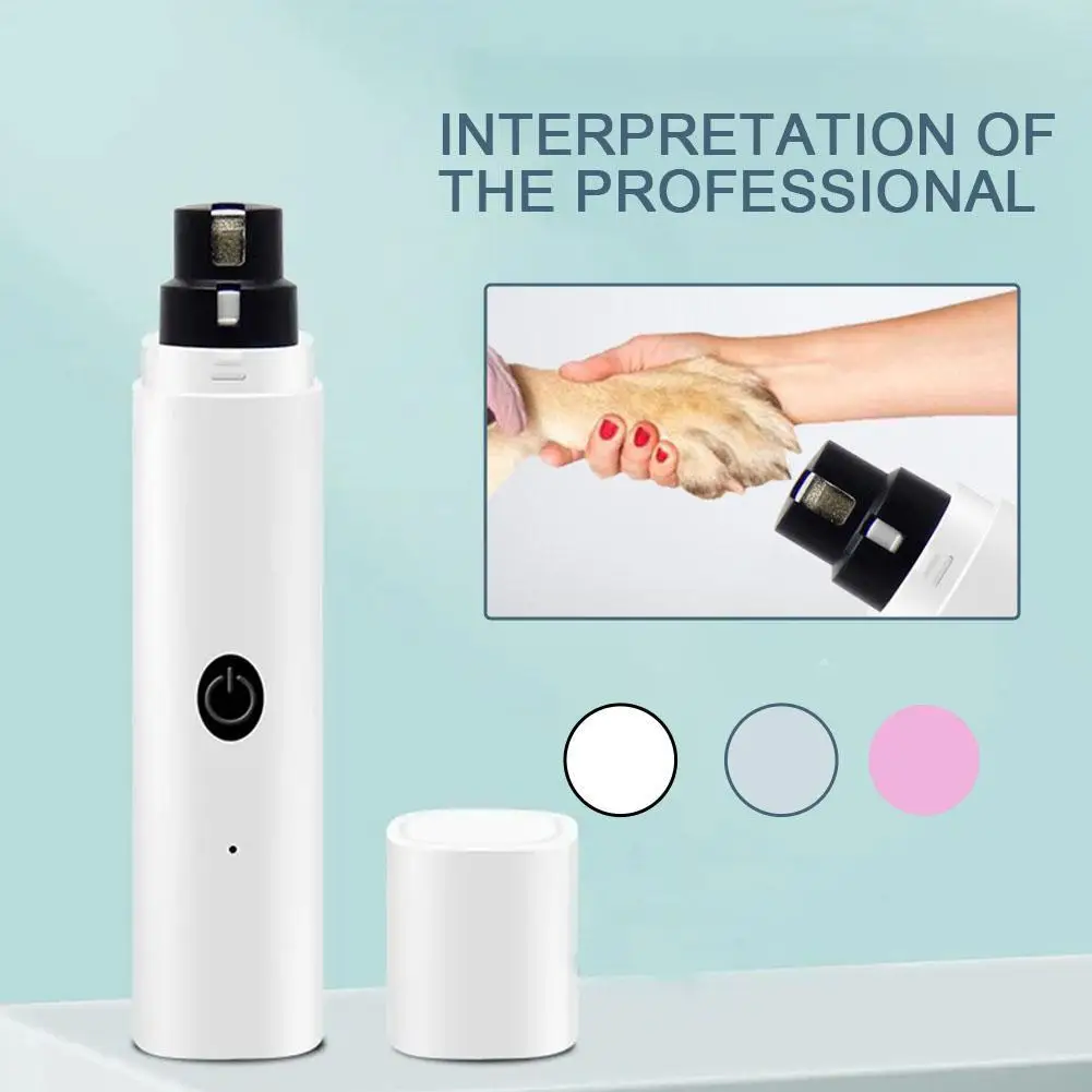 Electric Pet Nail Grinder Rechargeable USB LED Light Quiet Low Vibration Dog Cat Nail Clippers Grooming Tool For Paws White Gree