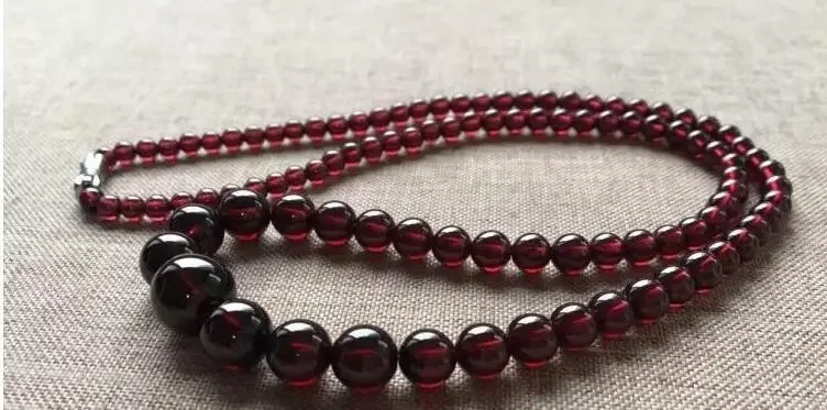 Free shipping 4-9mm Natural WineRed Garnet Necklace Crystal Round Clear Beads 47cm AAAAA