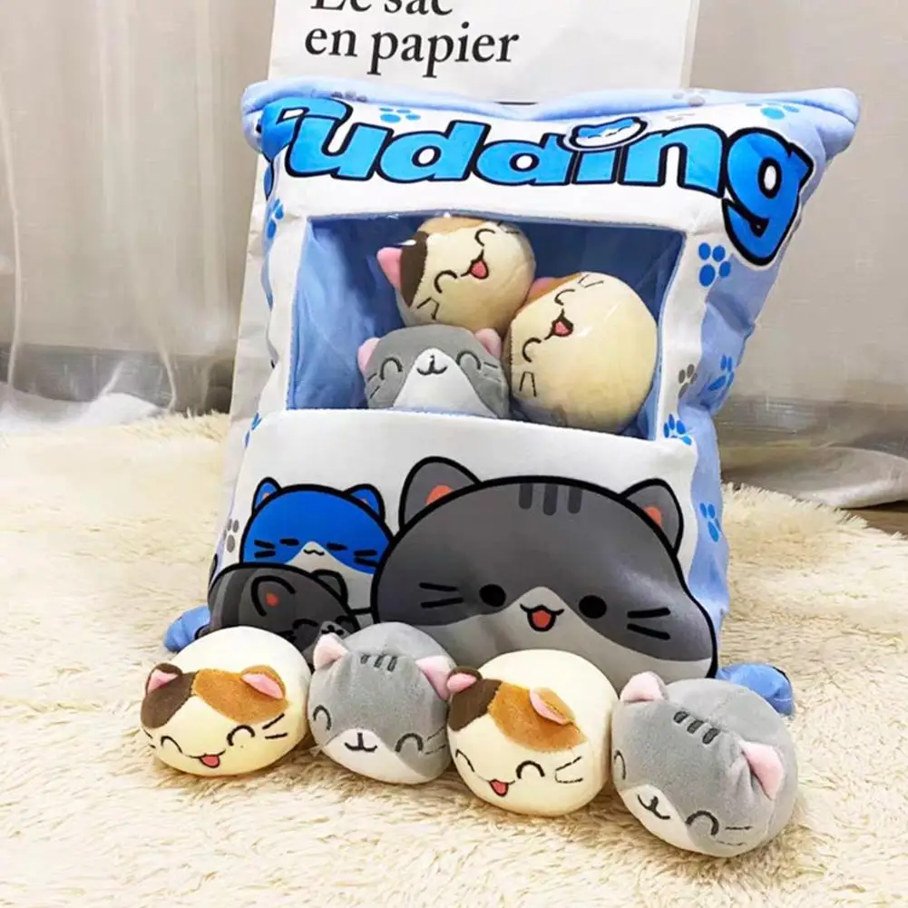 Creative Snack Bag Cute Blue /Yellow Plus Toy Cat Doll Household Mini Pillows Cushions Kawaii Decorative Ornaments New 2024 3
