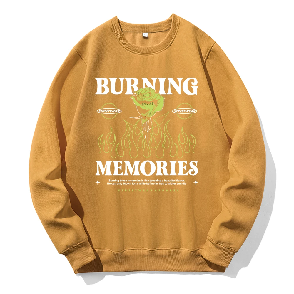 

Burning Memories Beautiful Flower Mens Hoodies Loose Warm Fleece Hoody Casual O-Neck Hooded Sports Street Comfortable Tracksuit