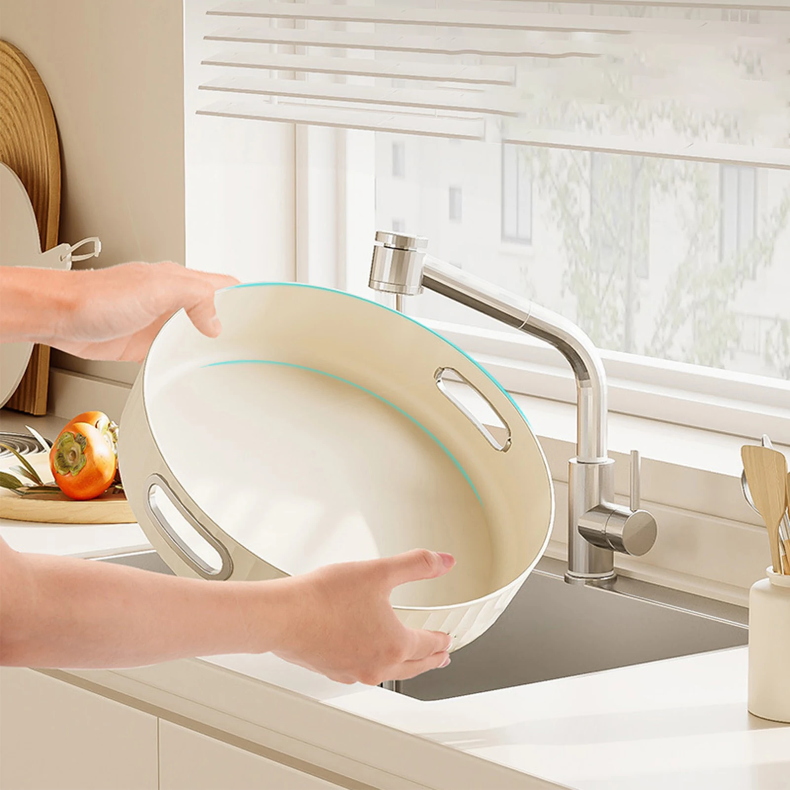 Creamy White Rotatable Round Tray Countertop Multi Purpose Storage Tray Rotating Storage Rack 4