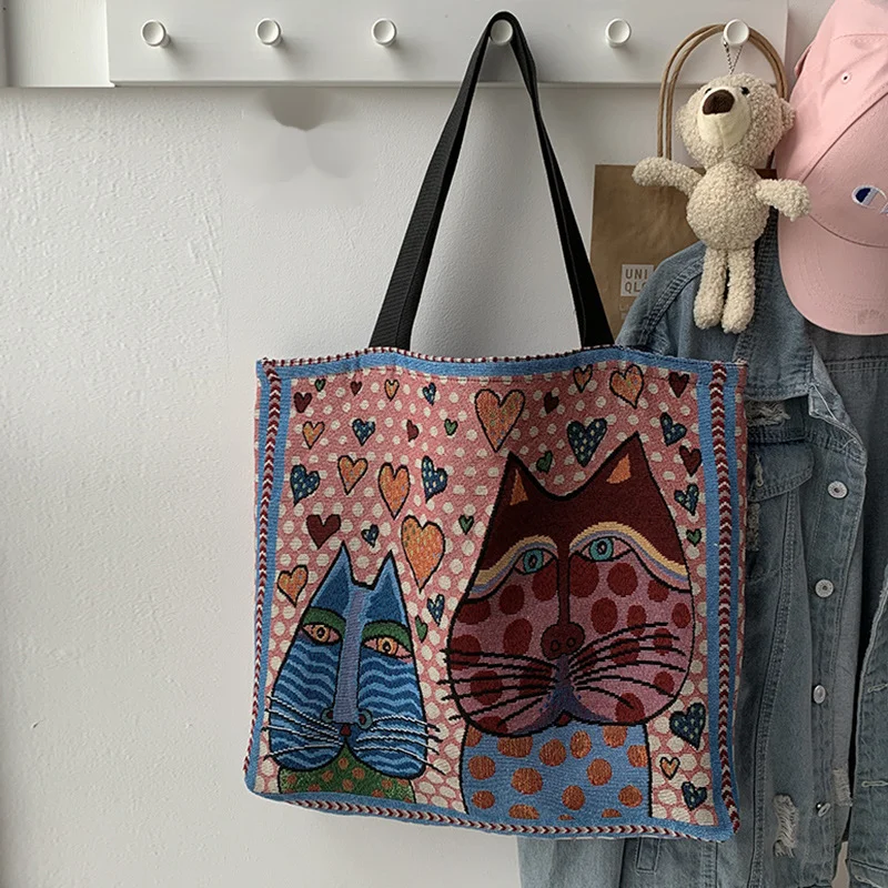 Bedrukte canvas tote tas grote schoudertas voor dames_voghion.com