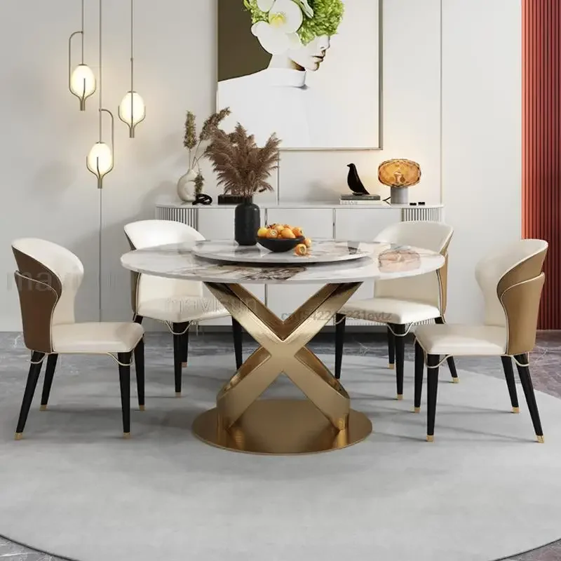 

GY13 Mild Luxury Bright Rock Board Dining Table With Turntable Multifunctional Table Mesa Plegable Space Saving Furniture