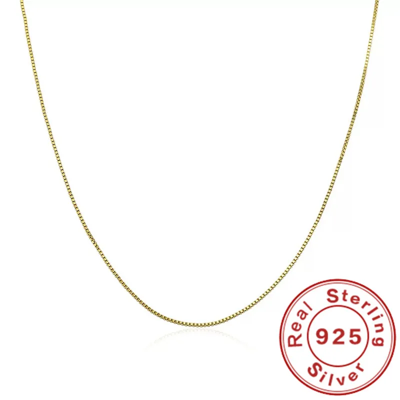 925 Sterling Silver Necklace Gold Plated, 1mm Box Foundation Chain Fine Jewelry Engagement Gift for Women