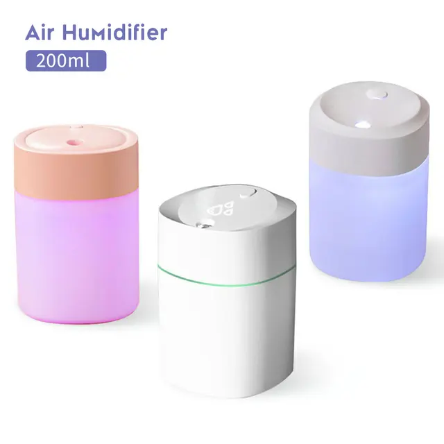 200ml Mini Air Humidifier with Night Light Essential Oil Diffuser USB Mist Maker Car Air Freshener for Bedroom Office 4