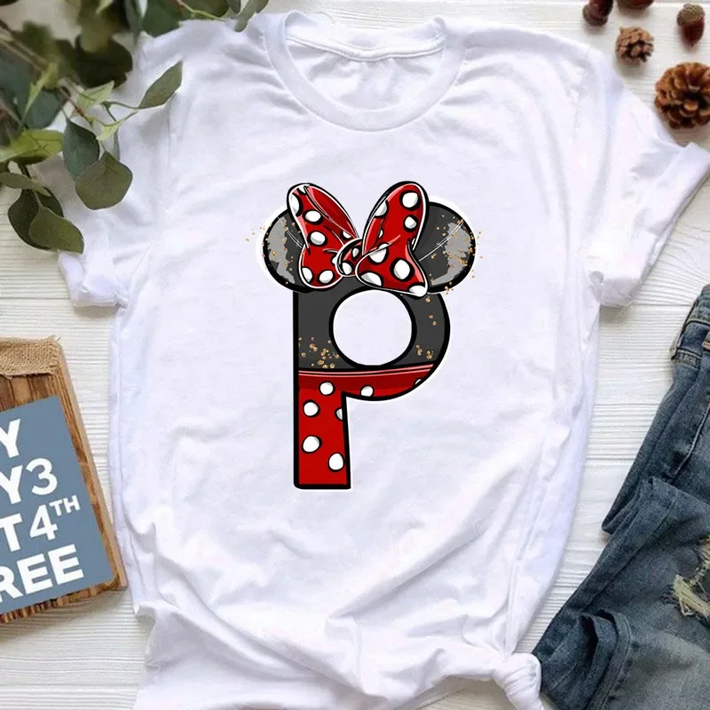 thumbnail image 1 of Ropa de verano de manga corta de Disney para niños, camisetas de algodón con estampado de letras de Minnie Mouse, camisetas de la AZ para niños, camisetas Y2k para niños y niñas, 1 of 5