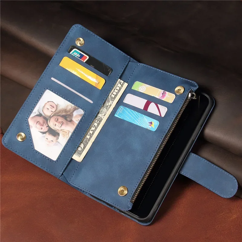 Premium Flip Leather Phone Case with Zipper Wallet and Card Holder