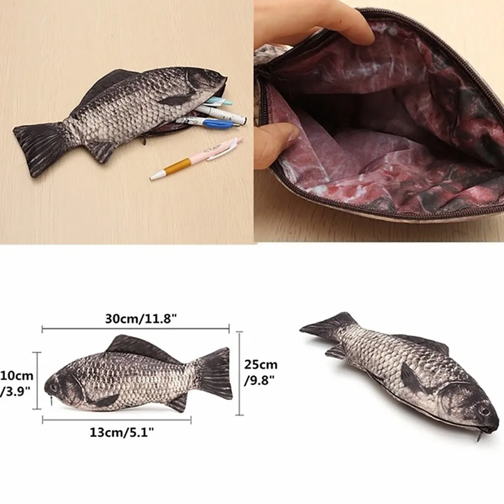 1PC Creative Simulation Fish Shaped Zipper Pencil Case Simulation Crucian  Carp Pencil Bag School Supplies Funny Gift Stationery Pen Pouch