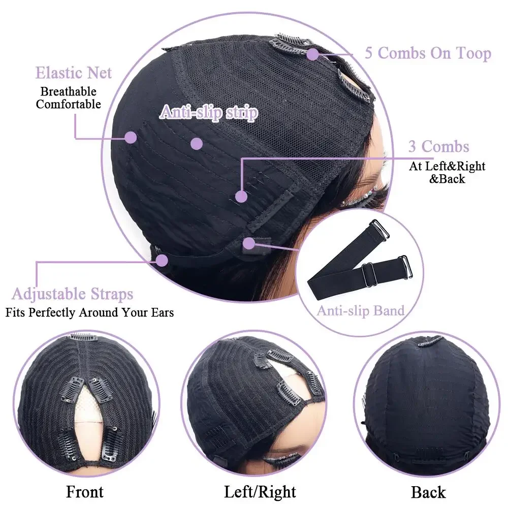 V Part Wig Human Hair Body Wave Brazilian Hair Wig For Black Women 200 Density 12-32inch Natural Color V Shape Wig No Tangle Wig 6