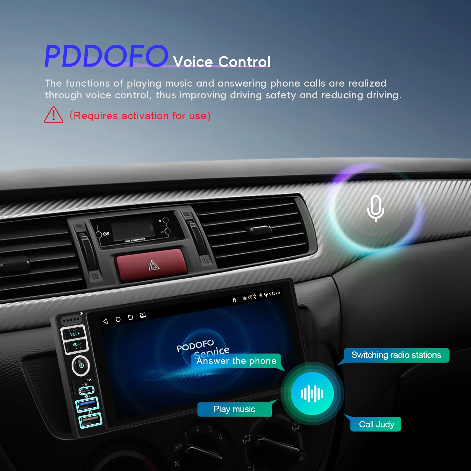 Podofo 4+64G 1 DIN Android Autoradio AI DSP Carplay Android Auto Mirror Link GPS-Navigation WLAN Intelligentes Autosystem FM/RDS – Detail 9