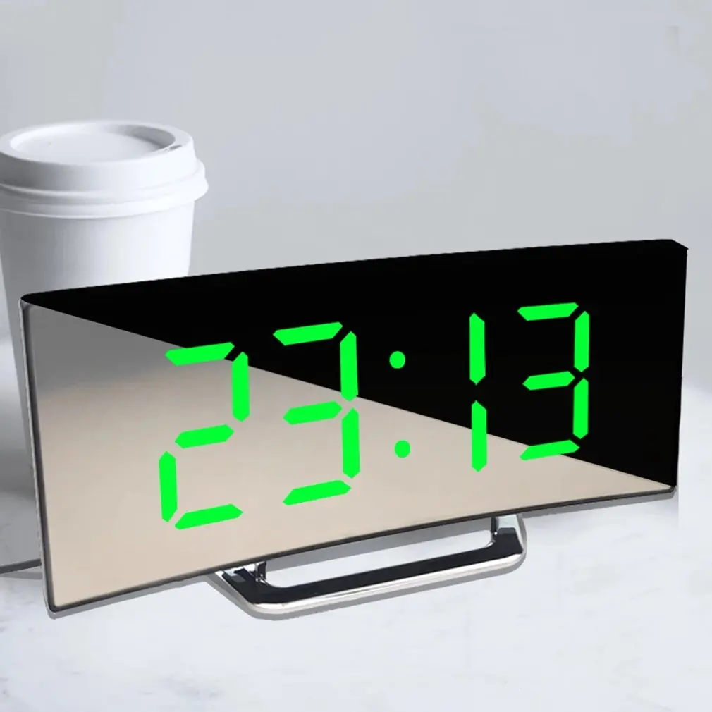 

Digital Alarm Clock LED Curved Screen Mirror Table Clock with Snooze Function Children Electronic Alarm Clocks Desk Clock