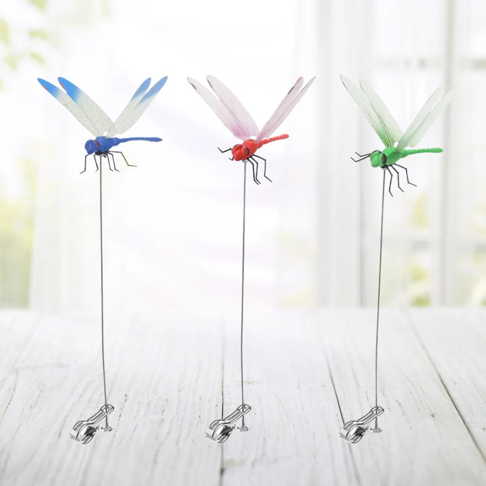 3-8pc Simulation Dragonfly Clip Bug Deterrent Pole Clips On Dragonfly Hat Clip Bug Repellent Outdoor Garden Decoration garden art decor dragonfly decoration