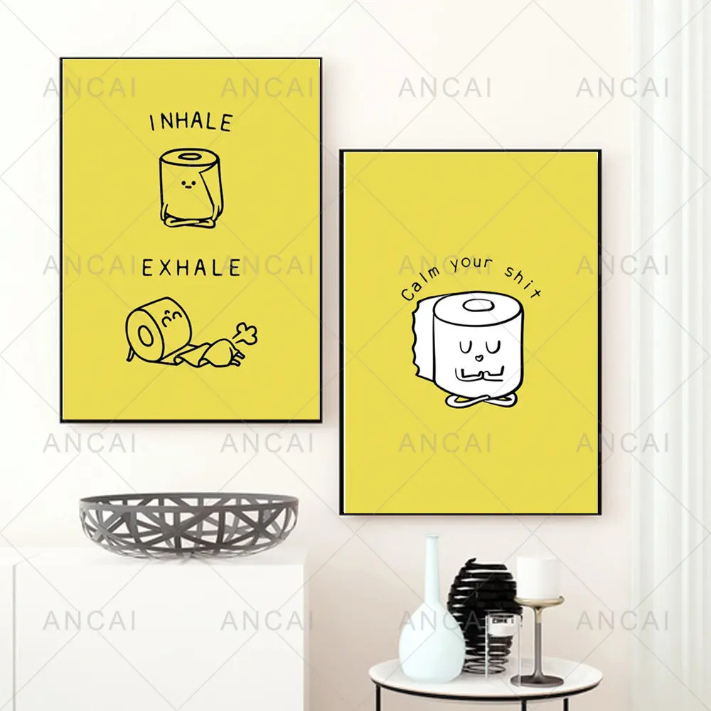 

Современная туалетная бумага Йога забавная Цитата минималистское настенное искусство холст картины плакаты и принты уборная Настенная Декорация картины