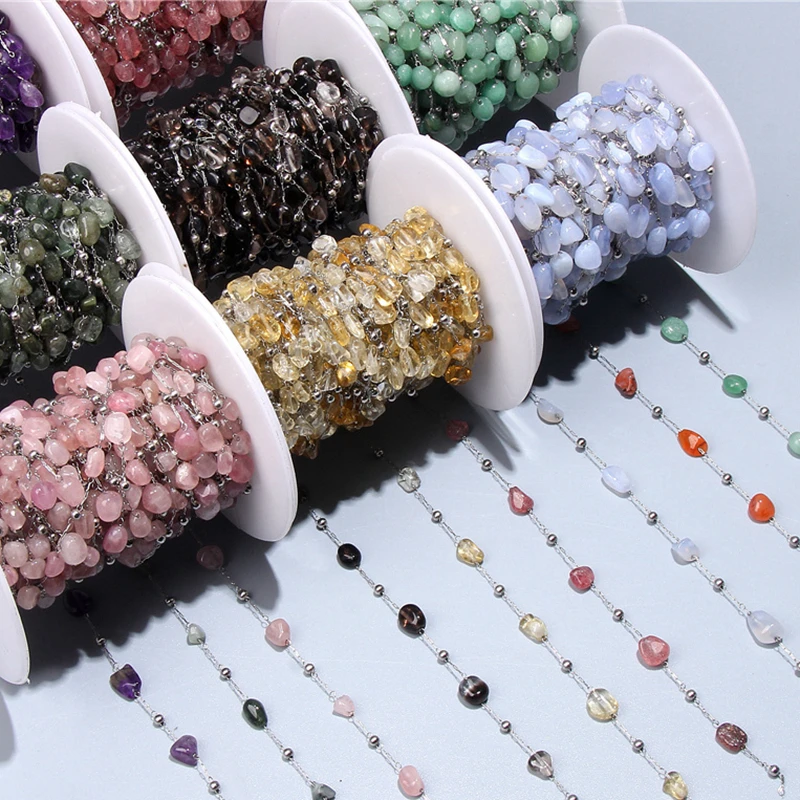 Natural Stone Beads Tainless Steel Quartz Gem DIY Charms For Jewelry Making Necklace Bracelet Handmade Accessories Gifts