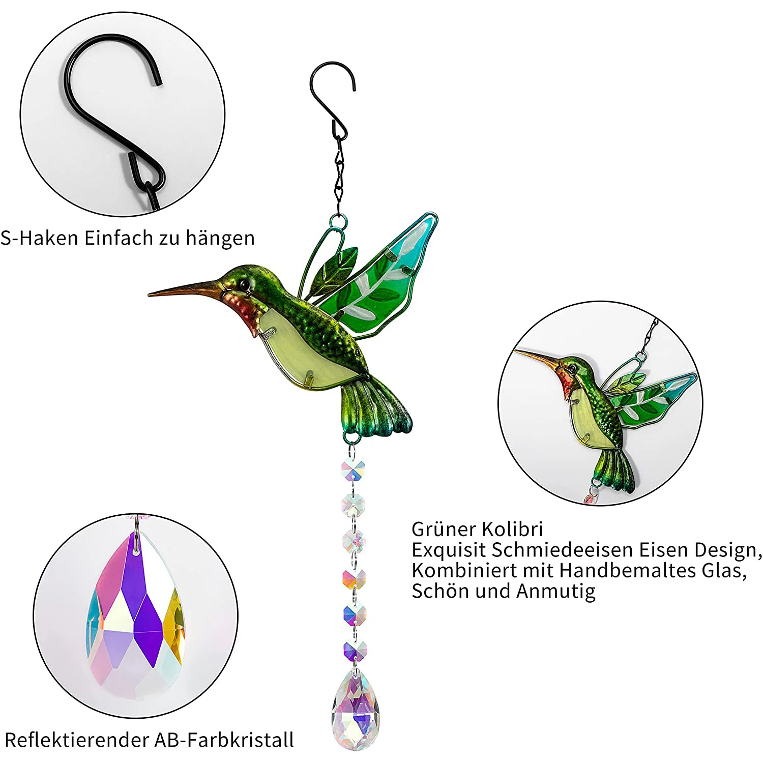 Hummingbird Garden Suncatchers Window Hanging Light Catcher Pendant Wind Chimes Crystal Prism Home Hang Ornament Rainbow Maker
