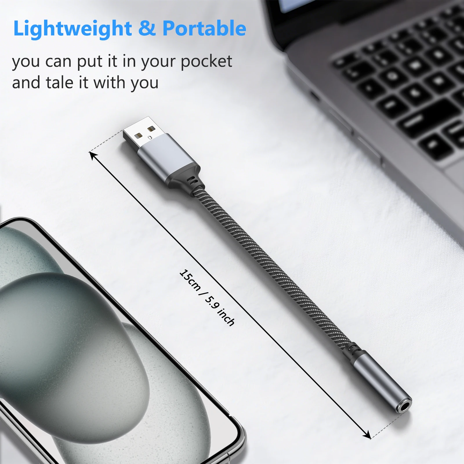 휴대용 USB to 3.5mm 잭 오디오 어댑터 USB to 3.5mm 헤드셋/마이크 어댑터 아이폰 삼성 화웨이 PC 노트북 맥 PS4용