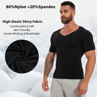 Slimbelle T-shirt de compression pour homme, col en V, manches courtes, effet ventre plat, amincissant, respirant, pour le fitness 2