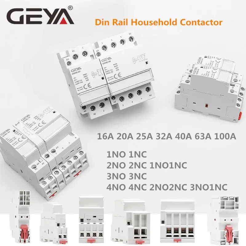 GEYA Din Rail Modular Contactor DC12V DC24V Coil Voltage 25A 2NO 2NC 1NO1NC 50/60Hz AC220V Contactor DC