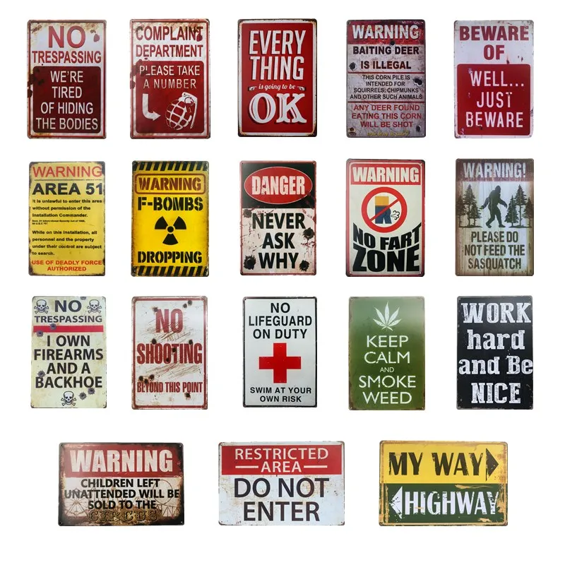 Segni Di Latta In Metallo Vintage Work Hard Warning Poster No Scoreggia Zone Plate Garage Pub Targa Da Parete Rustica Garage Bar Home Wall Decor