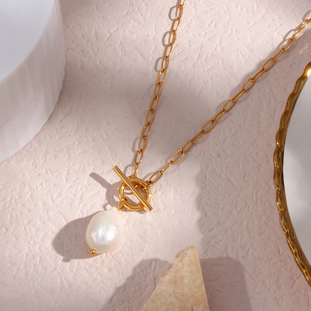 MamacitaSlay Elegant Baroque Freshwater Pearl Pendant Necklace OT